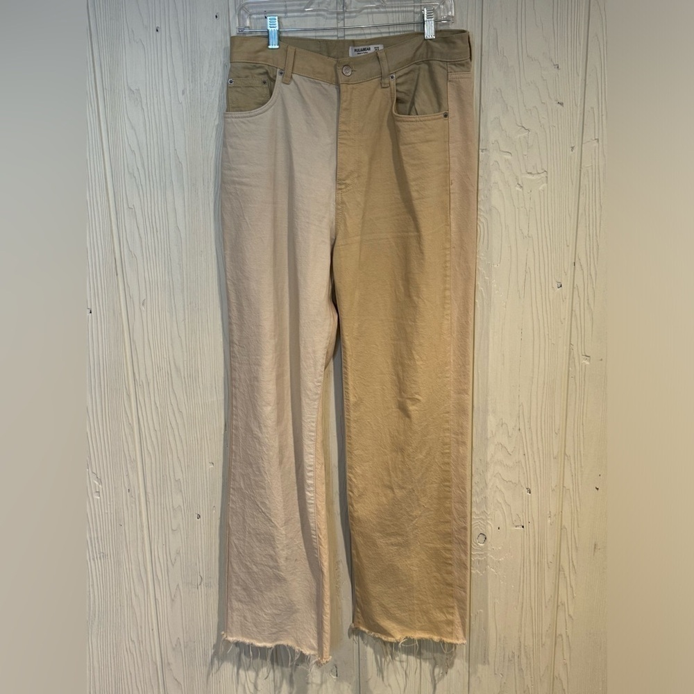Pull & Bear Twon Toned Khaki Tones Straight Leg Pants, Size 8